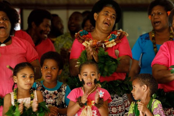 A traditional song at a village in Savusavu, Fiji