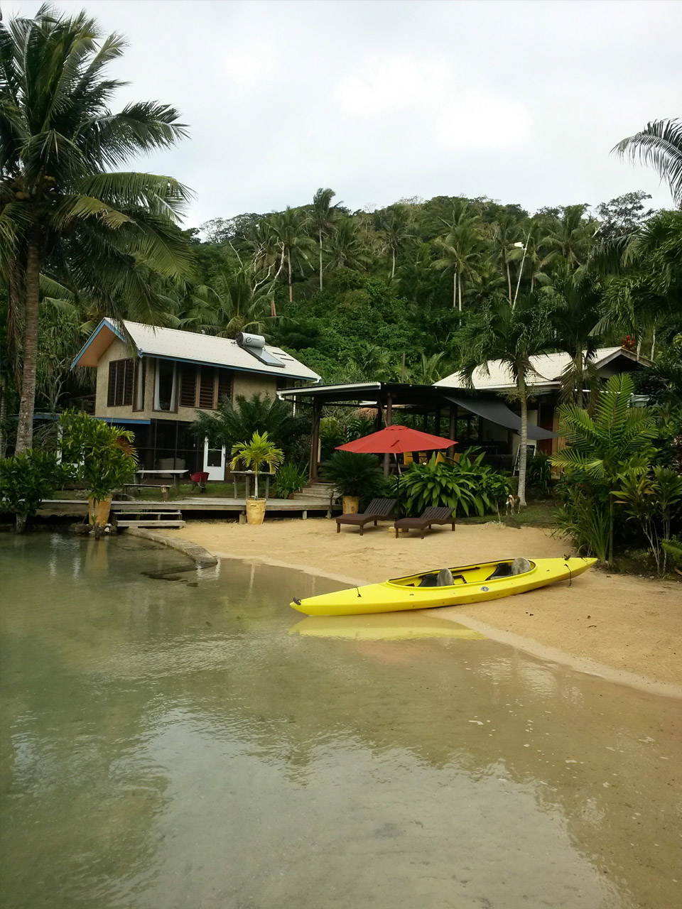 A kayak on the shore at Salt Lake Lodge, Savusavu.