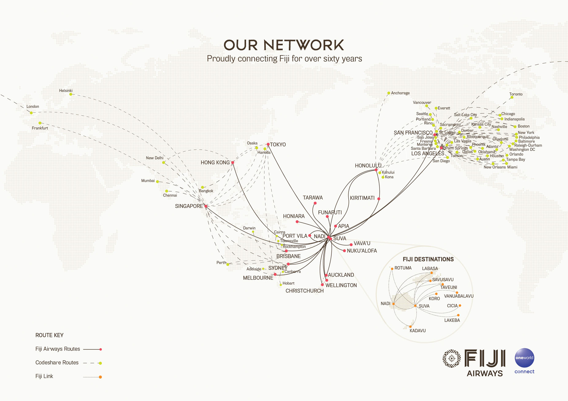 Fiji Airways network map.