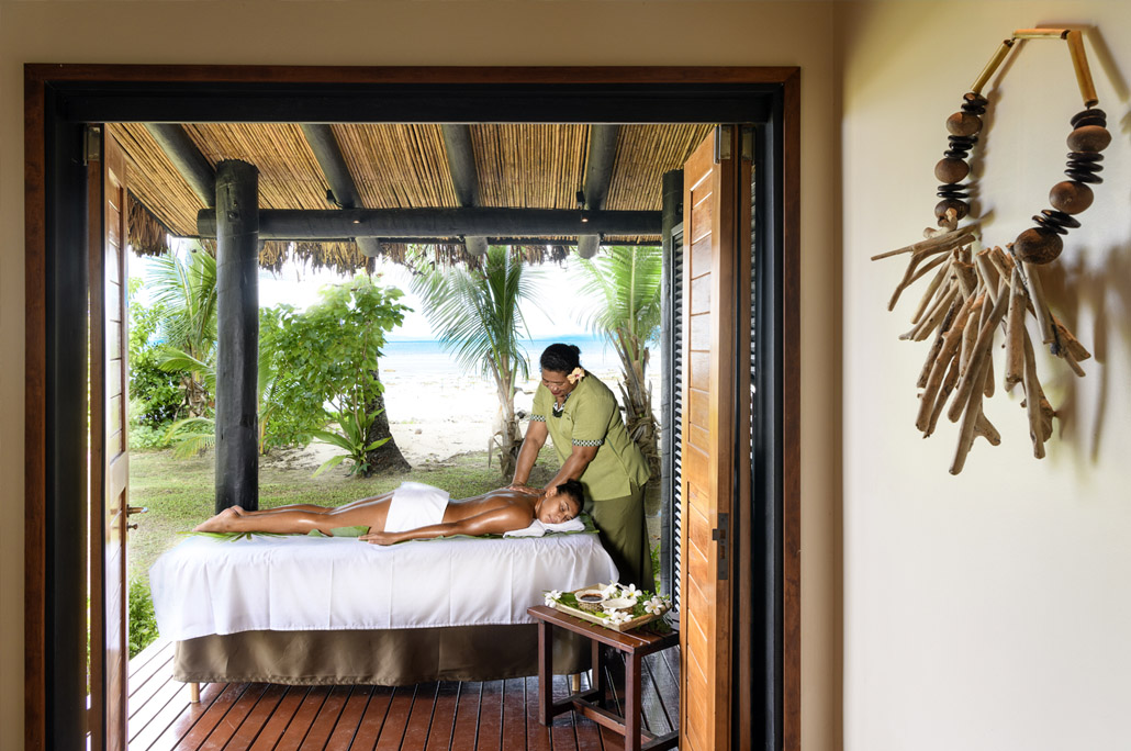 A massage treatment in progress at Jean-Michel Cousteau Resort, Savusavu.