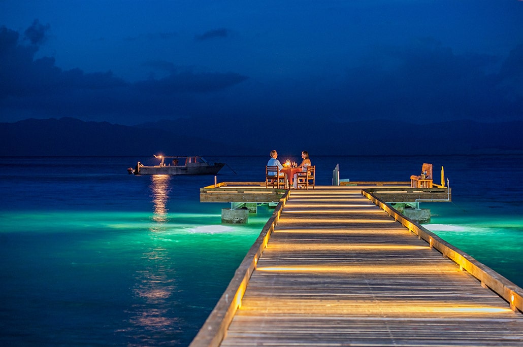 The pier at Jean-Michel Cousteau at night, in Savusavu.
