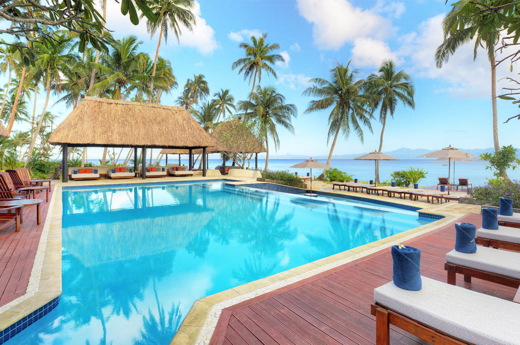 The main resort pool at Jean-Michel Cousteau resort, Savusavu.