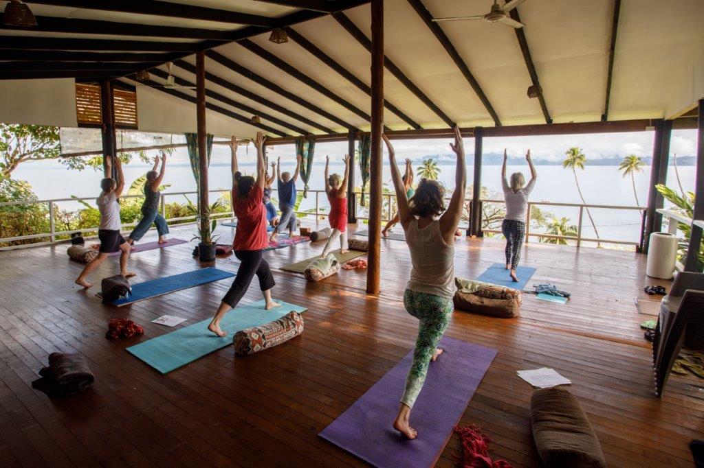 A yoga class in progress at Daku Resort, Savusavu.